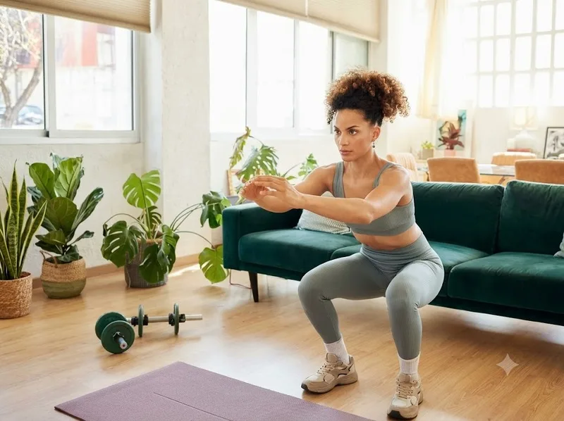 Squat kết hợp nâng gối giúp rèn cơ đùi, mông và tăng sức bền
