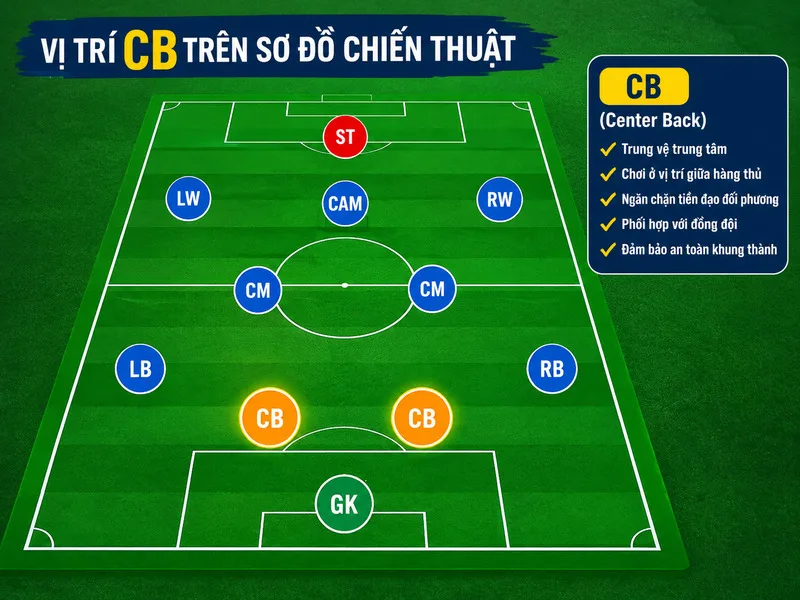 Vị trí CB nằm ở trung tâm hàng phòng ngự, ngay trước thủ môn